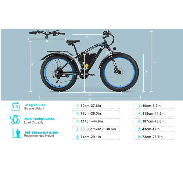 Wide tire electric bike with 2000W 48V/17.5Ah removable battery 35MPH