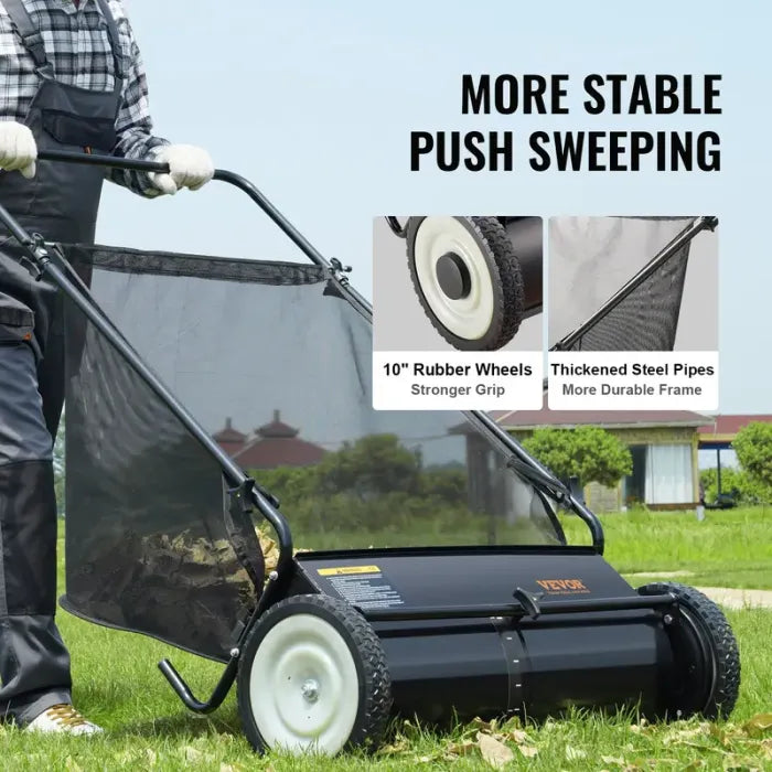 VEVOR Push Lawn Sweeper - Leaf & Grass Collector